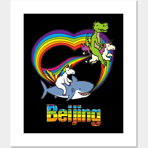 Beijing Gift Dinosaur riding Unicorn T Rex Racing Shark Kids Boy Girl Teen Baby Cute Funny Rainbow Cool Wall Art by Argosy